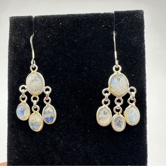 1.5" Genuine Moonstone cabochons (6.08ctw) in sterling silver dangle earrings! - Picture 1 of 12